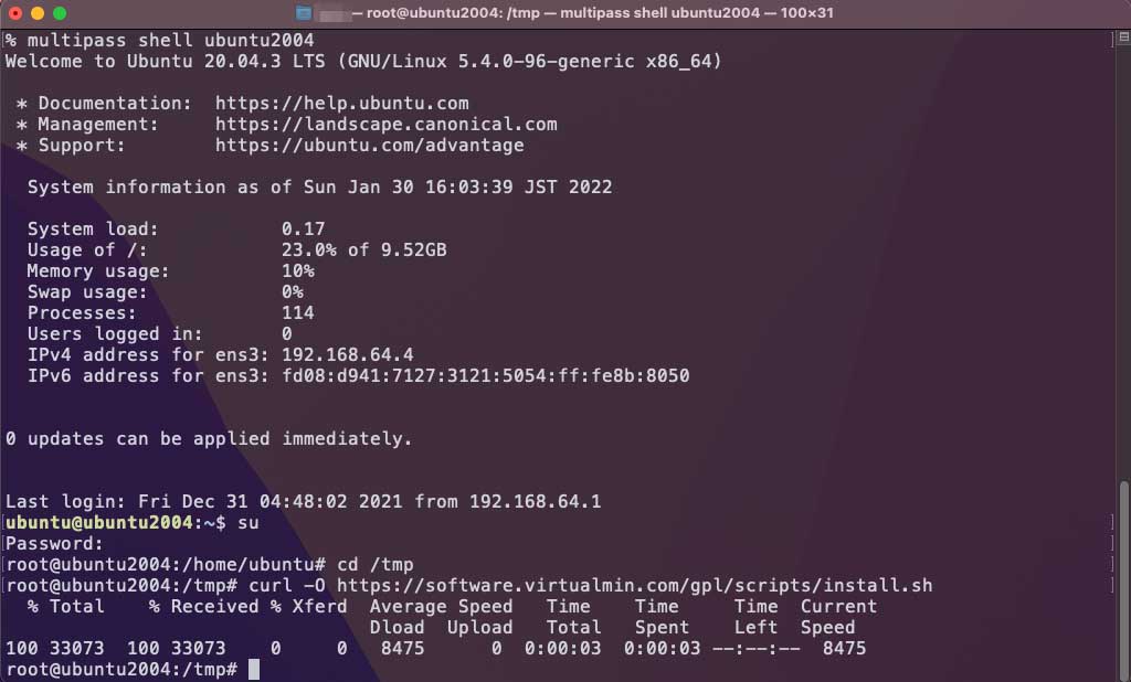 MultipassインスタンスへのVirtualminのインストールと共有フォルダ作成の試行 静岡県浜松市・関東 制作・開発なら
